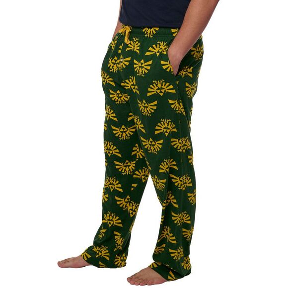 New Men's Legend of Zelda Pajama Pants Lounge Wear Hyrule Triforce Green - Picture 3 of 7